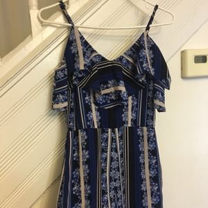 Off the shoulder blue floral jumpsuit